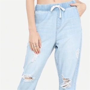Relaxed Fit Destroyed Denim Jogger Pants